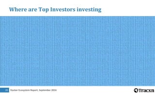 Docker Ecosystem Report, September 201621
Top Investor by Stage of Entry
 