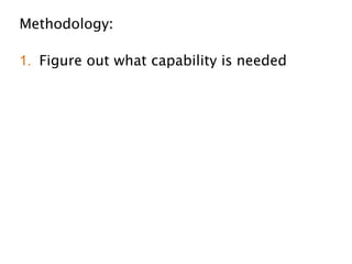 Methodology:
!
1. Figure out what capability is needed
!
2. Build an alternate way to perform the
needed function in a safe way
!
3. Transition the organization over to the
safe way
!
4. Alert on any usage of the old unsafe way
 