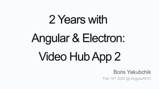2 Years with
Angular & Electron:
Video HubApp 2
Boris Yakubchik
Feb 18th 2020 @ AngularNYC
 