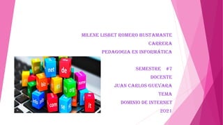 Milene Lisbet Romero Bustamante
Carrera
Pedagogia en informática
Semestre #7
Docente
Juan Carlos Guevara
Tema
Dominio de internet
2021
 