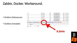 Zabbix. Docker. Workaround.
• Grafana Datasource
• Grafana template
 