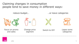 ©TNS
Claiming changes in consumption
people tend to save money in different ways:
5
reduce budget… …or leave categories
Focus on promo
and sales
Change price
segment
Lapse some
categories
Switch to DIY
 
