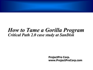 How to Tame a Gorilla Program
Critical Path 2.0 case study at SanDisk




                       ProjectPro Corp.
                       www.ProjectProCorp.com
 