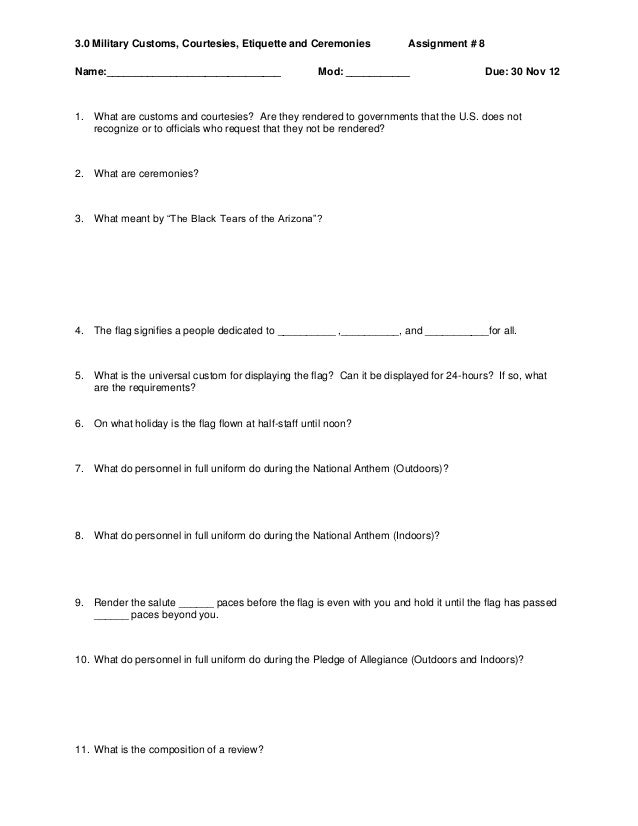 3 0 Military Customs Courtesies Etiquette And Ceremonies Questions