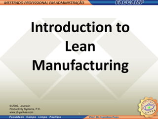 Introduction to Lean Manufacturing © 2009, Levinson Productivity Systems, P.C. www.ct-yankee.com 