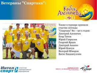 Ветераны "Спартака": Также в турнире приняли  участие легенды  "Спартака" 80 – 90-х годов: Дмитрий Аленичев  Егор Титов  Юрий Гаврилов  Георгий Ярцев  Дмитрий Ананко  Юрий Ковтун  Валерий Шмаров  Вагиз Хидиятуллин  