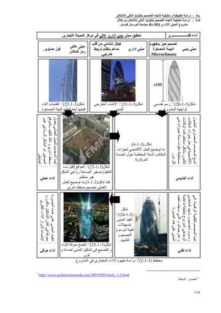 ‫ب‬3:‫ل‬ ‫آ‬ ‫ا‬ ‫ا‬ ‫و‬ ‫درا‬.
‫ف‬1:‫ل‬ ‫ﻡ‬ ‫ل‬ ‫آ‬ ‫ا‬ ‫ا‬ ‫درا‬
‫داري‬ ‫ا‬ ‫ا‬ ‫وع‬ ‫ﻡ‬Swiss Re HQ‫ن‬ ‫رﻡ‬.
114
‫ي‬ ‫ـــــــــــــــــ‬ ‫أداء‬‫ﻡ‬‫إداري‬‫ري‬ ‫ا‬ ‫ی‬ ‫ا‬ ‫آ‬ ‫ﻡ‬.
‫ﻡ‬
‫م‬ ‫ﺡ‬
‫ا‬‫ة‬ ‫ا‬
Microclimate.
‫إداري‬ ‫ﻡ‬
‫ﻡ‬ ‫إﻥ‬ ‫ه‬
‫م‬ ‫ﻡ‬
‫رﺝ‬.
‫ﻡ‬
‫ن‬ ‫رﻡ‬
‫ﺹ‬ ‫ز‬ ‫آ‬.
‫ﺵ‬)3-1-20(1
:‫ه‬ ‫ر‬
‫وع‬ ‫ا‬ ‫اﺝ‬.
‫ﺵ‬)3-1-21(1
:‫رﺝ‬ ‫ا‬ ‫ء‬ ‫ﻥ‬ ‫ا‬
.
‫ﺵ‬)3-1-22(1
:‫ء‬ ‫أﺙ‬ ‫ت‬ ‫ا‬
‫ة‬ ‫ا‬ ‫ا‬ ‫م‬.
‫ل‬‫ا‬‫ري‬‫ا‬‫ا‬‫ا‬
‫ا‬‫ات‬‫ﺡ‬‫ﺡ‬‫د‬‫آ‬‫ا‬
‫ﻥ‬‫آ‬‫آ‬‫ﻡ‬‫ﺏ‬‫ن‬
‫ات‬‫ﺡ‬‫ﻥ‬‫ﻡ‬‫ﻡ‬
‫دور‬‫آ‬.
‫ﺏ‬‫ا‬‫ا‬
‫ﺏ‬‫ذ‬‫و‬‫ي‬‫دا‬‫ﻡ‬
‫ﺏ‬‫ا‬‫ا‬‫ذو‬‫ا‬
‫ا‬.
‫دی‬ ‫أآ‬ ‫أداء‬
‫ﺵ‬)3-1-4.(
‫ات‬ ‫د‬ ‫آ‬ ‫ا‬ ‫ﺽ‬ ‫ﺏ‬
‫ﻡ‬ ‫ا‬ ‫ل‬ ‫ﺡ‬ ‫ا‬ ‫ا‬ ‫ا‬
‫آ‬ ‫ا‬.
‫ﺵ‬)3-1-23(1
:‫ا‬)‫ء‬ ‫ﺏ‬
‫ا‬(‫ا‬ ‫رﺏ‬ ‫ﺡ‬ ‫ا‬ ‫ﺹ‬
‫ﻡ‬.
‫ﺵ‬ ‫آ‬)3-1-3.(‫ﺽ‬ ‫ﺏ‬
‫ي‬ ‫دا‬ ‫ﻡ‬ ‫ﺏ‬ ‫ا‬.
‫أداء‬
‫ا‬‫ا‬
‫ا‬‫ﺵ‬‫و‬‫و‬‫ر‬
‫دوج‬‫ا‬‫ﺝ‬‫ﺝ‬‫ا‬)‫اﺥ‬
‫رﺝ‬‫ﺥ‬‫و‬(‫ا‬‫و‬،
‫رة‬‫ا‬‫ه‬‫ا‬
‫رة‬‫ا‬‫ه‬‫ا‬
‫و‬‫ن‬‫ﺏ‬‫ا‬‫ن‬‫ا‬‫ﺏ‬
‫ي‬‫ا‬‫داء‬‫ا‬‫از‬‫ﺏ‬‫ءة‬‫ﺽ‬‫ا‬
‫أداء‬
‫ﺵ‬
)3-1-24(1
:
‫ا‬
‫ت‬ ‫ﺏ‬
‫و‬ ‫ا‬
‫و‬ ‫ا‬
‫ا‬.
‫ﺵ‬)3-1-25(1
:‫ء‬ ‫ا‬ ‫ﺡ‬
‫ا‬ ‫و‬‫و‬ ‫ءة‬ ‫إﺽ‬ ‫ا‬
‫ن‬.
‫ﺡ‬ ‫أداء‬
‫ﻡ‬)3-1-2(2
:‫درا‬‫م‬ ‫ﻡ‬‫ري‬ ‫ا‬ ‫داء‬ ‫ا‬‫ا‬‫وع‬.
1
http://www.architectureweek.com/2005/0503/tools_1-2.html
2
‫ر‬ ‫ا‬:‫ﺡ‬ ‫ا‬.
180‫م‬
 