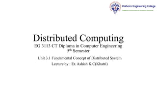 Distributed Computing
EG 3113 CT Diploma in Computer Engineering
5th Semester
Unit 3.1 Fundamental Concept of Distributed System
Lecture by : Er. Ashish K.C(Khatri)
 