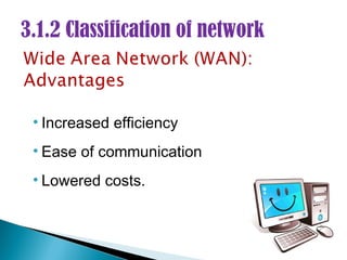 3.1.2 Classification of network



 • Increased efficiency
 • Ease of communication
 • Lowered costs.
 
