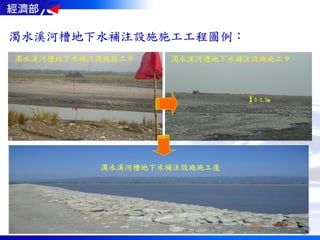 濁水溪河槽地下水補注設施施工工程圖例：
濁水溪河槽地下水補注設施施工中   濁水溪河槽地下水補注設施施工中




                            3~3.5m




          濁水溪河槽地下水補注設施施工後
 