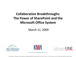 Collaboration Breakthroughs: The Power of SharePoint and the Microsoft Office System March 11, 2009 
