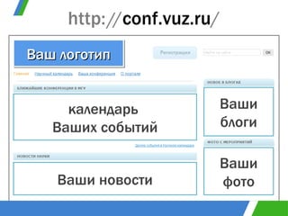 http:   / conf.vuz.ru / Ваш логотип календарь  Ваших событий Ваши блоги Ваши фото Ваши новости / 