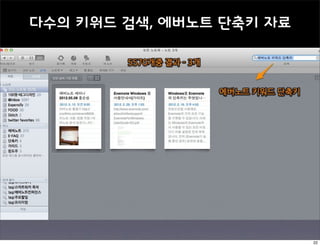 다수의 키워드 검색, 에버노트 단축키 자료




                          22
 