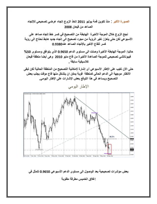 ‫الصورة األكبر : منذ تكوين قمة يوليو 8808 إتخذ الزوج إتجاه عرضي تصحيحي لإلتجاه‬
                             ‫الصاعد من قيعان 2008‬

   ‫نجح الزوج خالل الموجة األخيرة الهابطة من التصحيح في كسر خط إتجاه صاعد على‬
‫األسبوعي لكن حتى يتعزز تغير الرؤية من مجرد تصحيح الى إتجاه جديد هابط نحتاج الى رؤية‬
                      ‫كسر للقاع األخير باإلتجاه الصاعد عند02.270‬

‫حاليا: الموجة الهابطة األخيرة وصلت الى مستوى الدعم 011270 الذي يتوافق ومستوى 01%‬
 ‫فيبوناتشي تصحيحي للموجة الصاعدة األخيرة من قاع مايو 0808 وهى أيضا منطقة قيعان‬
                               ‫كالسيكية سابقة ,‬

‫حتى األن تغيب على اإلطار األسبوعي أى إشارة إلمكانية التصحيح من المنطقة الحالية لكن تبقى‬
  ‫االنظار موجهة الى الدعم الحالي كمنطقة قوية يمكن ان يتشكل منها قاع مؤقت يجلب بعض‬
             ‫التصحيح ويساعد في هذا التوقع بعض اإلشارات على اإلطار اليومي,‬

                                   ‫اإلطار اليومي‬




   ‫بعض مؤشرات تصحيحية بعد الوصول الى مستوى الدعم األسبوعي 011270 تتمثل في‬

                             ‫إغالق الخميس مطرقة مقلوبة‬
 