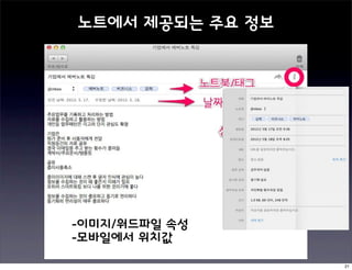 노트에서 제공되는 주요 정보




-이미지/워드파일 속성
-모바일에서 위치값
                  21
 
