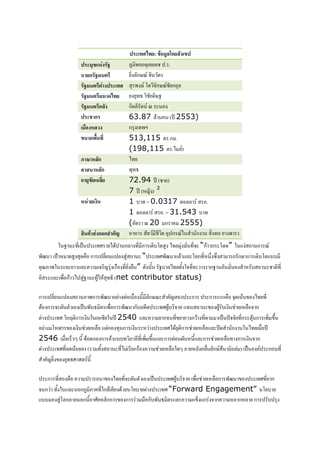 :
                               !        :9 #* *          ..
                        ก! #               *ก/E.
                    !    ##                # /. ' ก/E. ก>*
                    !    #                  (2        /0
                    !    #$             ก        .E
                        %ก              63.87 *            ( 4 2553)
                    &       '           ก (#K
                         (&) *          513,115 .ก .
                                        (198,115 .) *.)
                +,          ก           )(
                             ก          #(2
                            -*          72.94 4 ( )
                                        7 4( A ) 2
                        '               1 ? ( = 0.0317 ** . .
                                        1 ** . . = 31.543 ? (
                                        (      E 20 ก           2555)
                        $       ก .$                .       ก E. 3 ก  (   #
        0     ( C  (% )   ก* ( ก ?' 9 )(    ( “ก ก ' ”       > ก E.
#1    F     9   ! ก *   * 9 > “ (%#1 * * '*ก( +        > ก/ ก ?' ??
 E: #         *      A ! ( ! ”     0? *)(   (    ก0        3 ? >    (
     * #! ก ) 90 69 (2 (net contributor status)

ก   *    * > : #ก #1                     !    *ก/E 3 A      ก     ก ก!             )( (
   ก 6         C # 2 #!            ก #1 ก?        (%69?    ( >     69 ?        *! ก
      (% กG ก                       4 2540 *       ก (      ก (       C H (ก        ก #
     ' I            *! ก            ( ก            (%) ก       *! * - 3 ก        )( ! 4
2546 ! 5 J         ก* ก              ??( : ( #    *ก 6 6      *ก       *! ( ก       ก
      (%(*    * ( ( >                 () ก           *! J : * *! ก/.      >* ) C     . ก ?(
 3 A     (2% .

  ก (     !          >    )( ( 6       C   (%69? #!     *! ก #1       (%( ก
 ก ( *         ก:9 : ( ก*       '?       (% “Forward Engagement” ' ?
??    9'*ก:     ก % *กก       ก    ! ก?# 2    *     5 ก ก       *ก * ก ?
 