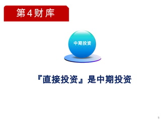 第4财库

       中期投资




 『直接投资』是中期投资



               8
 