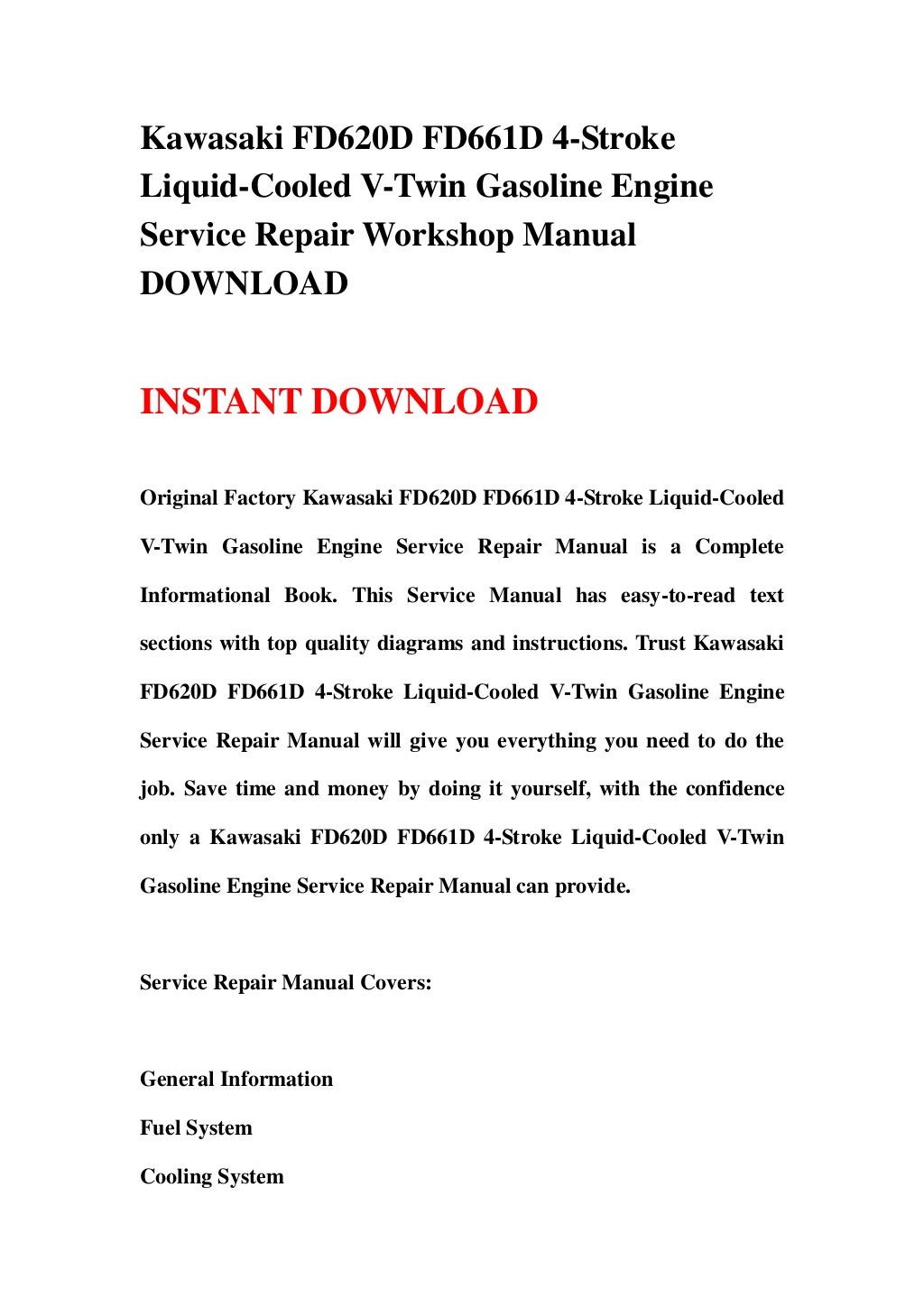 Kawasaki FD620D FD661D 4-Stroke Liquid-Cooled V-Twin Gasoline Engine