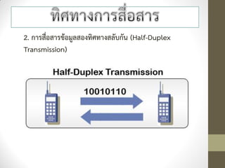 2. การสื่อสารข้อมูลสองทิศทางสลับกัน (Half-Duplex
Transmission)
 