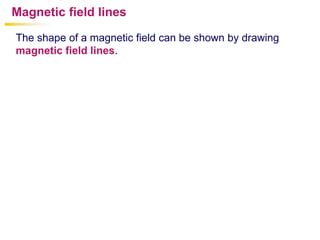 Magnetic field lines

The shape of a magnetic field can be shown by drawing
magnetic field lines.
 