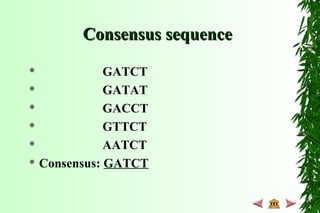 Consensus sequenceConsensus sequence
 GATCT
 GATAT
 GACCT
 GTTCT
 AATCT
 Consensus: GATCT
 