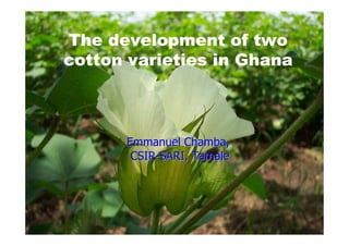 EmmanuelEmmanuel ChambaChamba,,
CSIRCSIR--SARI, TamaleSARI, Tamale
The development of two
cotton varieties in Ghana
 
