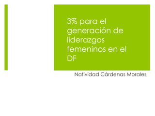 3% para el
generación de
liderazgos
femeninos en el
DF
Natividad Cárdenas Morales
 