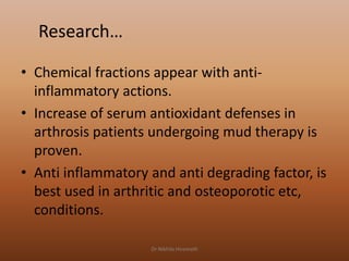 • Chemical fractions appear with anti-
inflammatory actions.
• Increase of serum antioxidant defenses in
arthrosis patient...