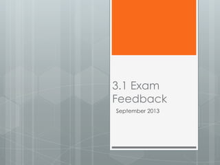 3.1 Exam
Feedback
September 2013
 