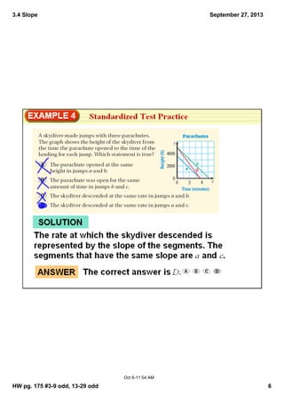 3.4 Slope
HW pg. 175 #39 odd, 1329 odd 6
September 27, 2013
Oct 611:54 AM