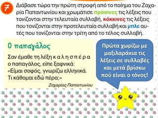 Πρϊτα χωρίηω με
μαξιλαράκια τισ
λζξεισ ςε ςυλλαβζσ
και μετά βρίςκω
ποφ είναι ο τόνοσ!
 
