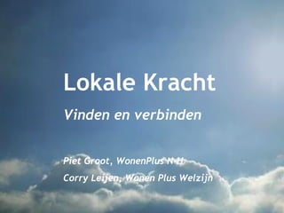Lokale Kracht
Vinden en verbinden
Piet Groot, WonenPlus N-H

Corry Leijen, Wonen Plus Welzijn

 