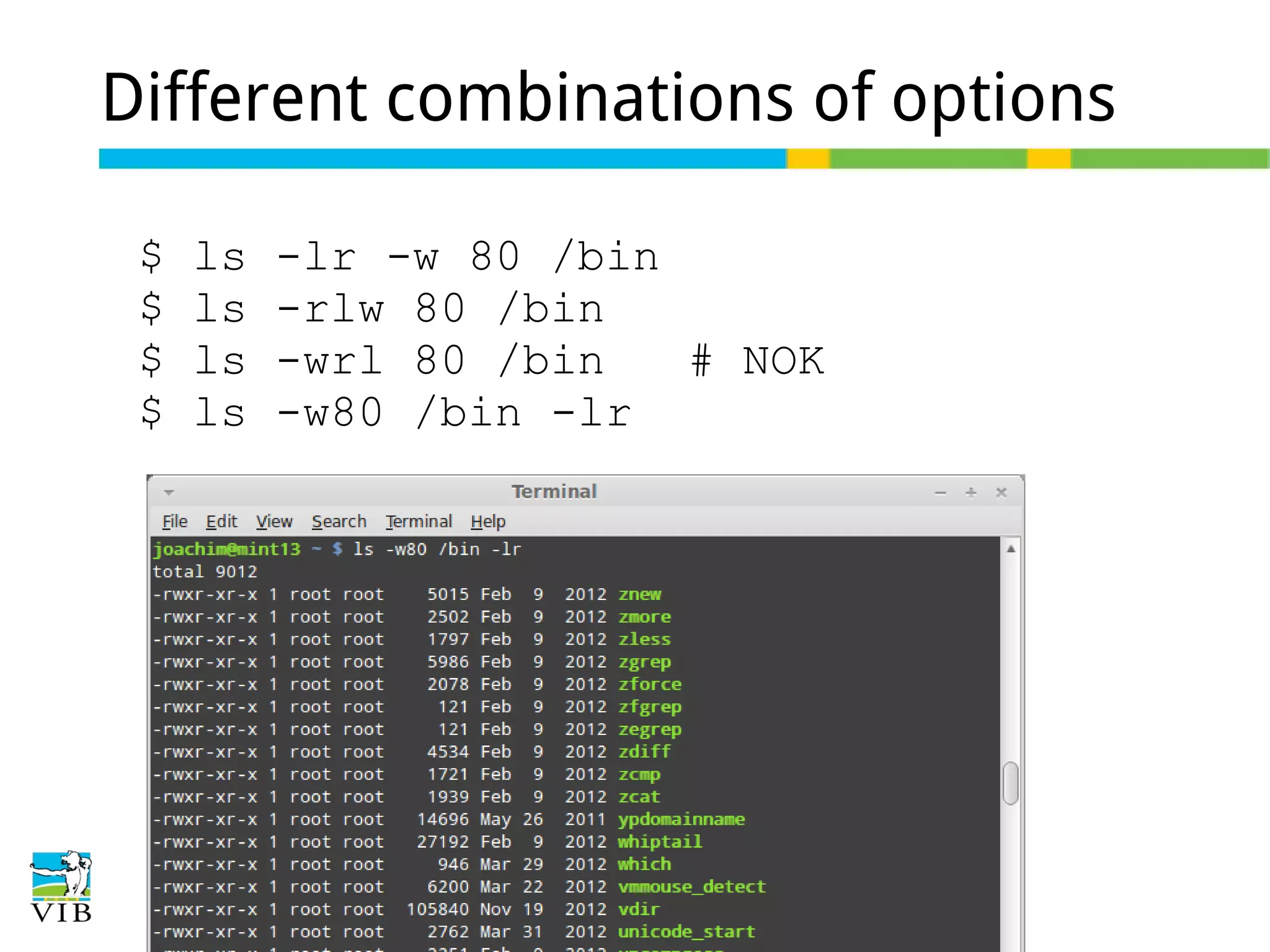 Different combinations of options
$
$
$
$

ls
ls
ls
ls

-lr -w 80 /bin
-rlw 80 /bin
-wrl 80 /bin
# NOK
-w80 /bin -lr

 