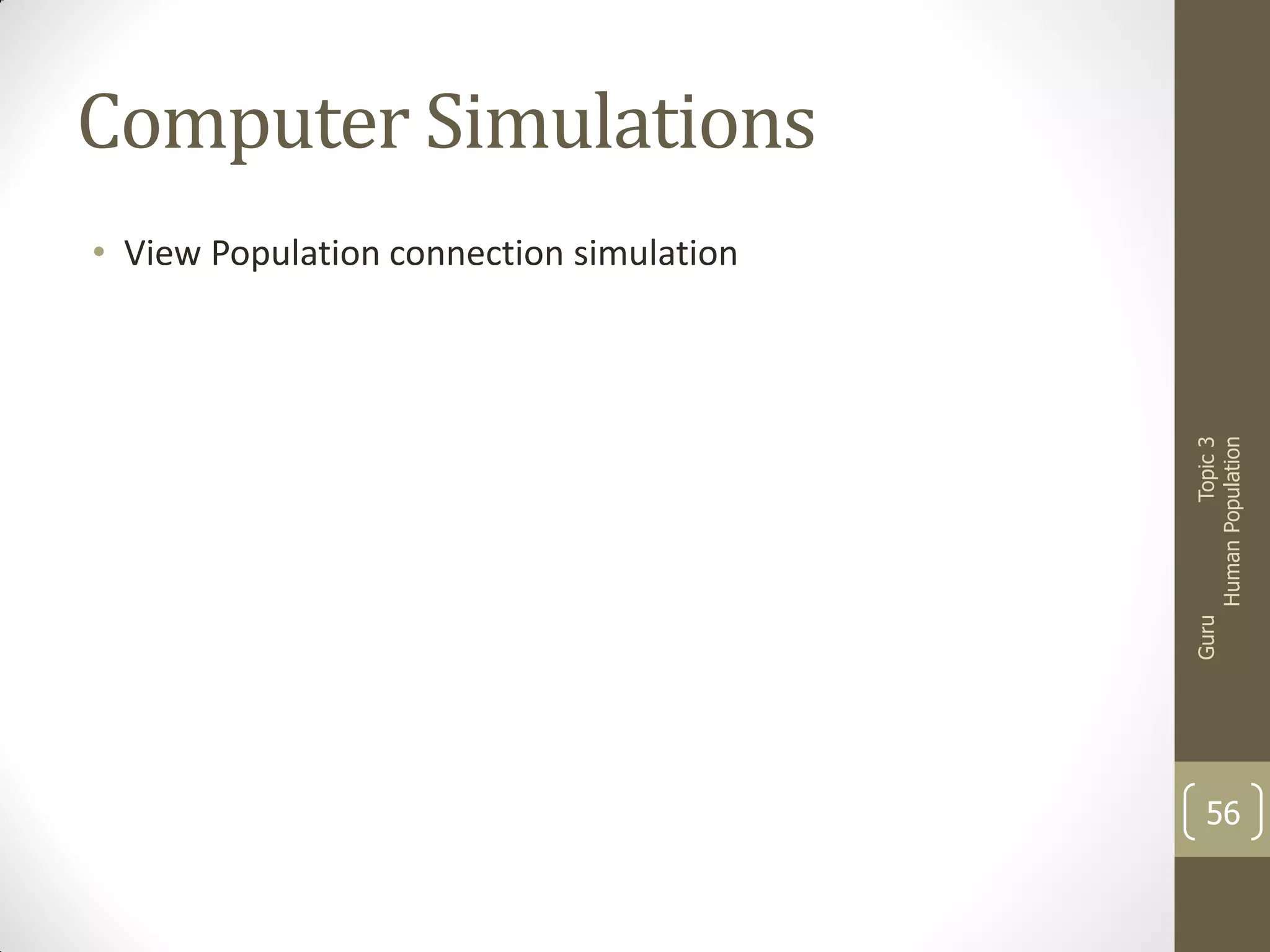 Computer Simulations

Guru

Topic 3
Human Population

• View Population connection simulation

56

 