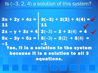 3.5 solving systems of equations in three variables | PPT
