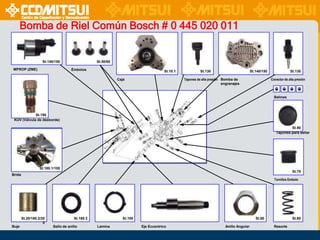 Bomba de Riel Común Bosch # 0 445 020 011

St.140/150
MPROP (ZME)

St.50/60
Émbolos

St.10.1

St.130

St.140/150

Tapones de alta presión Bomba de
engranajes

Caja

St.130
Conector de alta presión

Balines

St.190
KÜV (Válvula de desborde)

St.90
Tapones para sellar

St.180.1/100

St.70

Brida

Tornillos Embolo

St.20/180.2/20
0
Buje

St.180.3
Sello de anillo

St.100
Lamina

St.80
Eje Eccentrico

St.80
Anillo Angular

St.60
Resorte

 