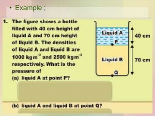 Liquid Pressure Example Problem 3.2 pressure in liquid | PPTX