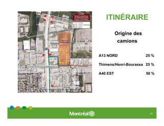 ITINÉRAIRE

          Origine des
           camions

A13 NORD                25 %

Thimens/Henri-Bourassa 25 %

A40 EST                 50 %




                          47
 