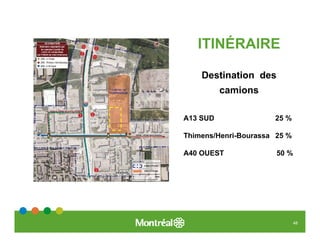 ITINÉRAIRE

    Destination des
          camions

A13 SUD               25 %

Thimens/Henri-Bourassa 25 %

A40 OUEST              50 %




                              48
 