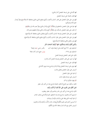 ‫ثم الكسائي على توسط اؼبنفصل أماؿ (اتقى)‬
‫ثم قالوف بالصلة على توسط اؼبنفصل‬
‫ِ‬
‫ثم ورش على طوؿ اؼبنفصل على قصر البدلُت (آَدـ) و (آَيَاٌب) وفتح اليػائي (اتقػى) وتغلػيظ الـ (فأصػلح) وقػرأ بإبػداؿ‬
‫ََ‬
‫اؽبمزة ألفا (ياتينكم)‬
‫َ ُ ِ‬
‫ثم ضبزة على طوؿ اؼبنفصل بالتحقيق ُب (علَْيكم آَيَاٌب) وأماؿ (اتقى) وقرأ بضم اؽباء ُب (علَْيػهم)‬
‫َ ُْ‬
‫ْ‬
‫َ ُ ِ‬
‫ٍب خلف على طوؿ اؼبنفصل بالسكت ُب (علَْيكم آَيَاٌب) وأماؿ (اتقى) وقرأ (عليهم) بضم اؽباء‬
‫ُ‬
‫ْ‬

‫ِ‬
‫ثم ورش على طوؿ اؼبنفصل وتوسط البدلُت (آَدـ) و (آَيَاٌب) وتقليل (اتقى) وتغليظ الـ (وأصلح)‬
‫ََ‬

‫ِ‬
‫ثم ورش على طوؿ اؼبنفصل وعلى طوؿ البدلُت (آَدـ) و (آَيَاٌب) وفتح (اتقى) وتغليظ الـ (وأصلح)‬
‫ََ‬

‫ثم ورش بتقليل (اتقى) وتغليظ الـ (وأصلح)‬
‫ِ‬
‫َ َْ ُ ِ‬
‫والَّذين كذبُوا بَِيَاتِنَا واستَكبَػروا ع ْنػهآ أُولَئِك أَصحاب النَّار‬
‫َ َ َ َّ آ َ ْ ْ ُ َ َ‬
‫بكسر تدعى ضبيدا وتقبال‬
‫الشاطبية رقم ٕٖٔ وُب ألفات قبل الرابطة طرؼ أتت‬
‫الشاطبية رقم ٕٖٗ :‬

‫وورش صبيع الباب كاف مقلال‬

‫قالوف على قصر اؼبنفصل وتوسط اؼبتصل‬
‫ثم أبو عمرو على قصر اؼبنفصل وتوسط اؼبتصل أماؿ (النار)‬
‫ثم قالوف على توسط اؼبنفصل‬
‫ثم دوري على توسط اؼبنفصل وإمالة (النار) و ج معو دوري الكسائي‬
‫اندر‬
‫ٍب ورش على طوؿ اؼبنفصل وتقليل (النار)‬
‫ٍب ضبزة على طوؿ اؼبنفصل‬
‫ٍب ورش على توسط وطوؿ البدؿ‬
‫ىم فِيها خالِدوف (ٖٙ)‬
‫ُْ َ َ ُ َ‬
‫قالوف بسكوف ميم اعبمع ٍب قالوف بالصلة و ج معو ابن كثَت وأبو جعفر‬
‫اندر‬
‫ِ‬
‫ِ ِ‬
‫َ َّ آ ِ‬
‫فَمن أَظْلَم ممن افْػتَػرى علَى اللَّو كذبًا أَو كذب بَِيَاتِو‬
‫َ ْ ُ َّ ِ َ َ‬
‫َ ْ َ‬
‫قالوف و ج معو ابن كثَت وابن عامر وعاصم وأبو جعفر ويعقوب‬
‫اندر‬
‫ٍب دوري أماؿ (افًتى) و ج معو وجو التحقيق غبمزة والكسائي وخلف العاشر‬
‫اندر‬
‫ٍب ضبزة الوجو الثاين وقفا على (بآياتو) باإلبداؿ (بياياتو)‬
‫َ َّ َ ِ‬
‫ُ ِ‬
‫ٍب السوسي أدغم اؼبيم باؼبيم (أَظْلَم ِفبَّن)والباء بالباء (كذب بِآيَاتِو) وأماؿ (افًتى)‬
‫َ‬
‫ٍب ورش بالنقل مع (ٖ) البدؿ وغلظ الالـ ُب (أَظْلَم)‬
‫ُ‬

 