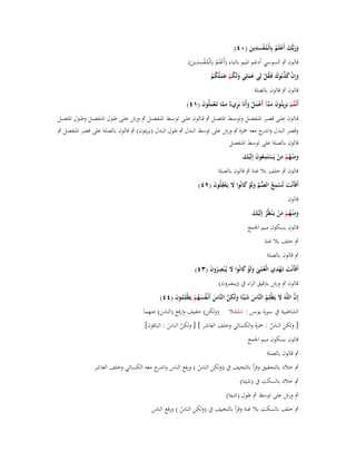 ‫ِِ‬
‫وربُّك أَعلَم بِالْمفسدين (ٓٗ)‬
‫ََ َ ْ ُ ُْ َ‬

‫ِِ‬
‫قالوف ٍب السوسي أدغم اؼبيم بالباء (أَعلَم بِالْمفسدين)‬
‫ْ ُ ُْ َ‬
‫وإِف كذبُوؾ فَػقل لِي عملِي ولَكم عملُكم‬
‫َ ْ َ َّ َ ُ ْ َ َ َ ُ ْ َ َ ُ ْ‬
‫قالوف ٍب قالوف بالصلة‬
‫أَنْػتُم بَريئُوف ممآ أَعمل وأَنَا بَر ٌ مما تَػعملُوف (ٔٗ)‬
‫ْ ِ َ ِ َّ ْ َ ُ َ ِيء ِ َّ ْ َ َ‬
‫قػػالوف علػػى قصػػر اؼبنفصػػل وتوسػػط اؼبتصػػل ٍب قػػالوف علػػى توسػػط اؼبنفصػػل ٍب ورش علػػى طػػوؿ اؼبنفصػػل وطػػوؿ اؼبتصػػل‬
‫وقصر البدؿ و ج معو ضبزة ٍب ورش على توسط البدؿ ٍب طوؿ البدؿ (بريئوف) ٍب قالوف بالصلة على قصر اؼبنفصل ٍب‬
‫اندر‬
‫قالوف بالصلة على توسط اؼبنفصل‬
‫وم ْنػهم من يَستَمعوف إِلَيك‬
‫َِ ُ ْ َ ْ ْ ِ ُ َ ْ َ‬
‫قالوف ٍب خلف بال غنة ٍب قالوف بالصلة‬
‫أَفَأَنْت تُسمع الصم ولَو كانُوا َل يَػعقلُوف (ٕٗ)‬
‫َ ْ ِ ُ ُّ َّ َ ْ َ َ ْ ِ َ‬
‫قالوف‬
‫وم ْنػهم من يَػ ْنظُر إِلَيك‬
‫َِ ُ ْ َ ْ ُ ْ َ‬
‫قالوف بسكوف ميم اعبمع‬
‫ٍب خلف بال غنة‬
‫ٍب قالوف بالصلة‬
‫أَفَأَنْت تَػهدي الْعمي ولَو كانُوا َل يُػ ْبصروف (ٖٗ)‬
‫َ ْ ِ ُْ َ َ ْ َ َ ُِ َ‬
‫قالوف ٍب ورش بًتقيق الراء ُب (يبصروف)‬
‫إِف اللَّوَ َل يَظْلِم النَّاس ش ْيئًا ولَكن النَّاس أَنْػفسهم يَظْلِموف (ٗٗ)‬
‫َّ َ‬
‫ُ َ َ َ ِ َّ َ ُ َ ُ ْ ُ َ‬
‫الشاطبية ُب سورة يونس : شلشال (ولكن) خفيف وارفع (الناس) عنهما‬
‫َ‬
‫ِ‬
‫[ ولكن الناس : ضبزة والكسائي وخلف العاشر ] [ ولكن الناس : الباقوف]‬
‫ّ َ‬
‫ِ ُ‬
‫قالوف بسكوف ميم اعبمع‬
‫ٍب قالوف بالصلة‬

‫ِ‬
‫ٍب خالد بالتحقيق وقرأ بالتخيف ُب (ولكن الناس ) ورفع الناس و ج معو الكسائي وخلف العاشر‬
‫اندر‬
‫ِ ُ‬
‫ٍب خالد بالسكت ُب (شيئا)‬

‫ٍب ورش على توسط ٍب طوؿ (شيئا)‬

‫ِ‬
‫ٍب خلف بالسكت بال غنة وقرأ بالتخيف ُب (ولكن الناس ) ورفع الناس‬
‫ِ ُ‬

 