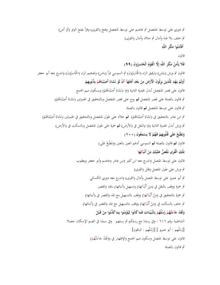 ‫ٍب دوري على توسط اؼبنفصل ٍب عاصم على توسط اؼبنفصل وفتح (القرى) وقرأ بفتح الواو (أو أمن)‬
‫َ‬

‫ٍب خلف بال غنة وأماؿ ٍب خالد وأماؿ (القرى)‬
‫ِ‬
‫ْ ِ‬
‫أَفَأَمنُوا مكر اللَّو‬
‫َ َ‬
‫قالوف‬
‫فََل يَأْمن مكر اللَّو إَِل الْقوـ الْخاسروف (ٜٜ)‬
‫َ َ ُ َ ْ َ ِ َّ َ ْ ُ َ ِ ُ َ‬
‫قالوف ٍب ورش (يامن) وترقيق الراء (اػبَاسروف) ٍب السوسي قرأ (يامن) وتفخيم الراء (اػبَاسروف) و ج معو أبو جعفر‬
‫ْ ِ ُ َ اندر‬
‫ْ ُِ َ‬
‫ِ ِ‬
‫ِْ ِ‬
‫أَولَم يَػهد لِلَّذين يَرثُوف األَرض من بَػعد أَىلِهآ أَف لَو نَشاءُ أَص ْبػنَاىم بِذنُوبِهم‬
‫َ ِ َ ْ ْ َ ْ ْ ْ َ ْ ْ َ َ ُْ ُ ِْ‬
‫َ ْ‬
‫قالوف على قصر اؼبنفصل أبدؿ اؽبمزة الثانية واوا (نَشاءُ أَصْبػنَاىم) وبسكوف ميم اعبمع‬
‫َ َ ُْ‬
‫ٍب قالوف بالصلة على قصر اؼبنفصل ثم روح على قصر اؼبنفصل وبالتحقيق ُب اؽبمزتُت (نَشاءُ أَصْبػنَاىم)‬
‫َ َ ُْ‬
‫ٍب قالوف على توسط اؼبنفصل ثم قالوف بالصلة‬

‫ٍب ابن عامر بالتحقيق ُب (نَشاءُ أَصْبػنَاىم) ثم خالد على طوؿ اؼبنفصل وبالتحقيق ُب اؽبمزتُت (نَشاءُ أَصْبػنَاىم)‬
‫َ َ ُْ‬
‫َ َ ُْ‬
‫ٍب ورش أبدؿ اؽبمزة الثانية واوا والنقل ُب (األرض) ثم ضبزة على طوؿ اؼبنفصل وبالسكت ُب (األرض)‬
‫ونَطْبَع علَى قُػلُوبِهم فَػهم َل يَسمعوف (ٓٓٔ)‬
‫ِ ْ ُ ْ َ َُْ َ‬
‫َ ُ َ‬

‫قالوف ثم قالوف بالصلة ثم السوسي أدغم العُت بالعُت (ونَطْبَع علَى)‬
‫َ ُ َ‬
‫ِ‬
‫تِلْك الْقرى نَػقص علَْيك من أَنْػبَآئِها‬
‫َ‬
‫َ ُ َ ُ ُّ َ َ ْ‬
‫قالوف على توسط اؼبتصل و ج معو ابن كثَت وابن عامر وعاصم وأبو جعفر ويعقوب‬
‫اندر‬
‫ٍب ورش على طوؿ اؼبتصل وقلل (القرى)‬

‫ٍب أبو عمرو على توسط اؼبتصل وأماؿ (القرى) و ج معو دوري الكسائي‬
‫اندر‬
‫ِ‬
‫ٍب ضبزة ووقف بالنقل ُب (من أَنْػبَآئِها) وتسهيل (أنبائها) باؼبد والقصر‬
‫َ َ‬
‫ِ‬
‫ٍب ضبزة بالتحقيق ُب (من أَنْػبَآئِها) ووقف بالتسهيل مع اؼبد والقصر ُب (أنبائها)‬
‫ْ َ‬
‫ِ‬
‫ٍب خلف بالسكت ُب (من أَنْػبَآئِها) ووقف بالتسهيل مع اؼبد والقصر ُب (أنبائها)‬
‫ْ َ‬
‫َ َّ ِ‬
‫ِْ‬
‫ولَقد جآءتْػهم رسلُهم بِالْبَػيّْػنَات فَما كانُوا لِيُػؤمنُوا بِما كذبُوا من قَػ ْبل‬
‫ِ َ َ‬
‫َ َْ َ َ ُ ْ ُُ ُ ْ‬
‫َ‬
‫ْ ُ‬

‫الشاطبية برقم ٙٔٙ : وُب رسلنا مع رسلكم ٍب رسلهم وُب سبلنا ُب الضم اإلسكاف حصال‬

‫[رسلُهم : أبو عمرو ] [رسلُهم : الباقوف]‬
‫ُْ‬
‫ُُ‬

‫قالوف على توسط اؼبتصل وسكوف ميم اعبمع واإلظهار ُب (ولَقد جآءَتْػهم)‬
‫َ َْ َ ُ ْ‬
‫ٍب قالوف بالصلة‬

 