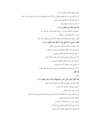 ‫ٍب ورش بطوؿ اؼبنفصل واؼبتصل (جآء)‬
‫ٍب ابن ذكواف على توسط اؼبنفصل واؼبتصل و قرأ (أإف لنا) بالتحقيق وأماؿ (جاء) و ج معو خلف العاشر‬
‫اندر‬
‫ٍب ضبزة و قرأ (أإف لنا) بالتحقيق وأماؿ (جاء)‬
‫ٍب خلف بالسكت ُب (ألجراً إف)‬
‫ِ‬
‫قَاؿ نَػعم وإِنَّكم لَمن الْمقربِين (ٗٔٔ)‬
‫َ َ ْ َ ُ ْ َ ُ َ َّ َ‬
‫الشاطبية ُب األعراؼ رقم ٘ٛٙ : وحيث (نعم) بالكسر ُب العُت رتال‬
‫[ نَعِم : الكسائي] [ نػَعم : الباقوف]‬
‫َ‬
‫قالوف بسكوف ميم اعبمع ٍب قالوف بالصلة ٍب الكسائي قرأ (نَعِم) بكسر العُت‬
‫ْ‬
‫ِ‬
‫ِ‬
‫قَالُوا يَا موسى إِمآ أَف تُػلْقي وإِما أَف نَكوف نَحن الْملْقين (٘ٔٔ)‬
‫ُ َ َّ ْ َ َ َّ ْ ُ َ ْ ُ ُ َ‬
‫قالوف على قصر اؼبنفصل ٍب قالوف على توسط اؼبنفصل‬
‫ٍب ورش على طوؿ اؼبنفصل وفتح (موسى) ٍب ورش بالتقليل‬
‫ٍب دوري على قصر اؼبنفصل والتقليل ُب (موسى)‬
‫ٍب السوسي قلل ُب (موسى) وأدغم النوف بالنوف (نَكوف كبن )‬
‫ُ َ َْ ُ‬

‫ٍب دوري على توسط اؼبنفصل والتقليل ُب (موسى)‬
‫ٍب ضبزة على طوؿ اؼبنفصل أماؿ ُب (موسى)‬

‫ٍب الكسائي على توسط اؼبنفصل أماؿ (موسى) و ج معو خلف العاشر‬
‫اندر‬
‫قَاؿ أَلْقوا‬
‫َ ُ‬
‫قالوف‬

‫ِ ٍْ َِ ٍ‬
‫فَػلَمآ أَلْقوا سحروآ أَعيُن النَّاس واستَػرىبُوىم وجآءُوا بِسحر عظيم (ٙٔٔ)‬
‫َّ َ ْ َ َ ُ ْ َ ِ َ ْ ْ َ ُ ْ َ َ‬
‫قالوف على قصر اؼبنفصل وبسكوف ميم اعبمع ٍب قالوف بالصلة‬
‫ٍب دوري على قصر اؼبنفصل أماؿ (الناس)‬
‫ٍب قالوف على توسط اؼبنفصل‬
‫ٍب ابن ذكواف على توسط اؼبنفصل أماؿ (جاءوا) على توسط اؼبتصل و ج معو خلف العاشر‬
‫اندر‬
‫ٍب قالوف بالصلة على توسط اؼبنفصل‬
‫ٍب دوري على توسط اؼبنفصل أماؿ (الناس)‬
‫ٍب ورش على طوؿ اؼبنفصل واؼبتصل مع (ٖ) البدؿ‬
‫ٍب ضبزة على طوؿ اؼبنفصل واؼبتصل أماؿ (جاءوا)‬

 
