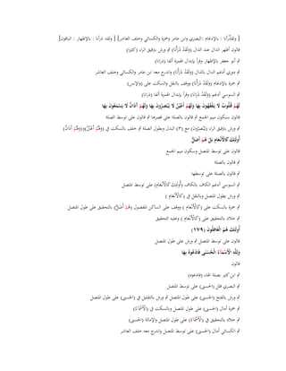 ‫َّ‬
‫[ ولقذرأنا : باإلدغاـ : البصري وابن عامر وضبزة والكسائي وخلف العاشر] [ ولقد ذرأنا : باإلظهار : الباقوف]‬
‫قالوف أظهر الداؿ عند الذاؿ (ولَقد ذَرأْنَا) ٍب ورش بًتقيق الراء (كثَتا)‬
‫َ َْ َ‬
‫ٍب أبو جعفر باإلظهار وقرأ بإبداؿ اؽبمزة ألفا (ذرانا)‬

‫ٍب دوري أدغم الداؿ بالذاؿ (ولَقد ذَرأْنَا) و ج معو ابن عامر والكسائي وخلف العاشر‬
‫َ َ ْ َ اندر‬

‫ٍب ضبزة باإلدغاـ (ولَقد ذَرأْنَا) ووقف بالنقل والسكت على (واإلنس)‬
‫َ َْ َ‬

‫ٍب السوسي أدغم (ولَقد ذَرانَا) وقرأ بإبداؿ اؽبمزة ألفا (ذرانا)‬
‫َ َْ َ‬
‫ْ َ ِ‬
‫لَهم قُػلُوب َل يَػفقهوف بِها ولَهم أَعيُن َل يُػ ْبصروف بِها ولَهم آذَاف َل يَسمعوف بِها‬
‫ُ َ َ َ ُ ْ َ ٌ َ َُْ َ َ‬
‫ٌ َ َُْ َ َ َ ُ ْ ٌ‬
‫ُْ‬
‫قالوف بسكوف ميم اعبمع ٍب قالوف بالصلة على قصرىا ٍب قالوف على توسط الصلة‬
‫ٍب ورش بًتقيق الراء (يػُْبصروف) مع (ٖ) البدؿ وبطوؿ الصلة ٍب خلف بالسكت ُب (وؽبُم أَعُت)و(وؽبُم آَذَاف)‬
‫َ َ ْ ْ ٌُ َ َ ْ ٌ‬
‫ُِ َ‬
‫أُولَئِك كاألَنْػعاـ بَل ىم أَضل‬
‫َ َ ْ َ ِ ْ ُ ْ َ ُّ‬
‫قالوف على توسط اؼبتصل وسكوف ميم اعبمع‬
‫ٍب قالوف بالصلة‬
‫ٍب قالوف بالصلة على توسطها‬

‫َ َْ ِ‬
‫ٍب السوسي أدغم الكاؼ بالكاؼ (أُولَئِك كاألَنْػعاـ) على توسط اؼبتصل‬
‫َ‬
‫َْ ِ‬
‫ٍب ورش بطوؿ اؼبتصل وبالنقل ُب (كاألَنْػعاـ )‬
‫َ‬

‫َْ ِ‬
‫ٍب ضبزة بالسكت على (كاألَنْػعاـ ) ووقف على الساكن اؼبفصوؿ (ىم أَضل) بالتحقيق على طوؿ اؼبتصل‬
‫ُ ْ َ ُّ‬
‫َ‬

‫َْ ِ‬
‫ٍب خالد بالتحقيق على (كاألَنْػعاـ ) وعليو التحقيق‬
‫َ‬
‫أُولَئِك ىم الْغَافِلُوف (ٜٚٔ)‬
‫َ‬
‫َ ُُ‬
‫قالوف على توسط اؼبتصل ٍب ورش على طوؿ اؼبتصل‬
‫ِ‬
‫ولِلَّو األَسمآءُ الْحسنَى فَادعوهُ بِها‬
‫ُْ َ‬
‫ُْ‬
‫َ ْ َْ‬
‫قالوف‬
‫ٍب ابن كثَت بصلة اؽباء (فادعوه)‬
‫ٍب البصري قلل (اغبسٌت) على توسط اؼبتصل‬

‫ٍب ورش بالفتح (اغبسٌت) على طوؿ اؼبتصل ٍب ورش بالتقليل ُب (اغبسٌت) على طوؿ اؼبتصل‬
‫ٍب ضبزة أماؿ (اغبسٌت) على طوؿ اؼبتصل وبالسكت ُب (األَظبَآءُ)‬
‫ْ ْ‬
‫ٍب خالد بالتحقيق ُب (األَظبَآءُ) على طوؿ اؼبتصل واإلمالة (اغبسٌت)‬
‫ْ ْ‬

‫ٍب الكسائي أماؿ (اغبسٌت) على توسط اؼبتصل و ج معو خلف العاشر‬
‫اندر‬

 