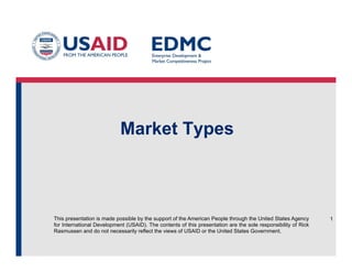 This presentation is made possible by the support of the American People through the United States Agency
for International Development (USAID). The contents of this presentation are the sole responsibility of
Rasmussen International and do not necessarily reflect the views of USAID or the United States
Government.
Market Research
and
Competitive Positioning
 