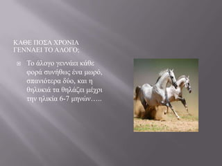 ΚΑΘΔ ΠΟ΢Α ΥΡΟΝΗΑ
ΓΔΝΝΑΔΗ ΣΟ ΑΛΟΓΟ;


Σν άινγν γελλάεη θάζε
θνξά ζπλήζσο έλα κσξό,
ζπαληόηεξα δύν, θαη ε
ζειπθηά ηα ζειάδεη κέρξη
ηελ ειηθία 6-7 κελώλ…..

 