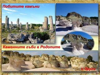 Побитите камъни

Каменните гъби в Родопите

и други

 