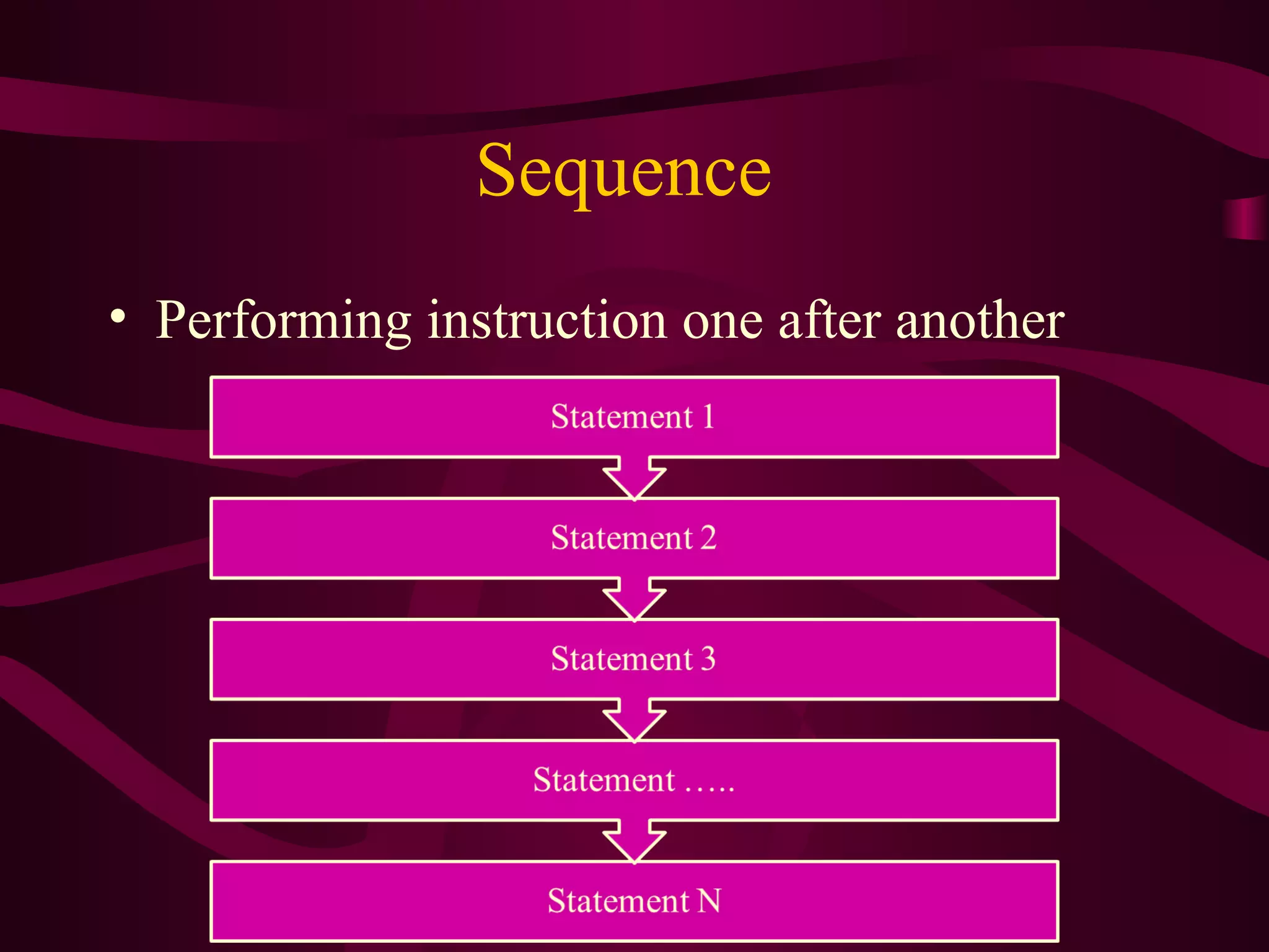 Sequence
• Performing instruction one after another
 