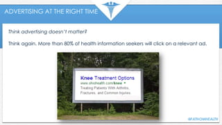 ADVERTISING AT THE RIGHT TIME
Think advertising doesn’t matter?
Think again. More than 80% of health information seekers will click on a relevant ad.
 