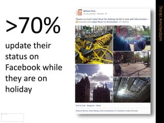 Think!Amsterdam
>70%
update their
status on
Facebook while
they are on
holiday
 
